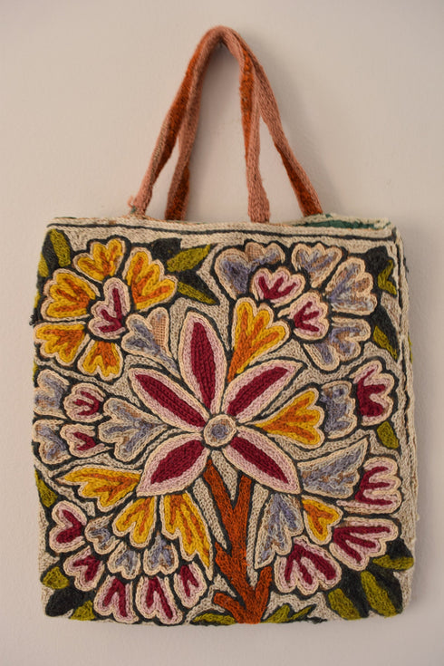 Embroidered Floral Tote